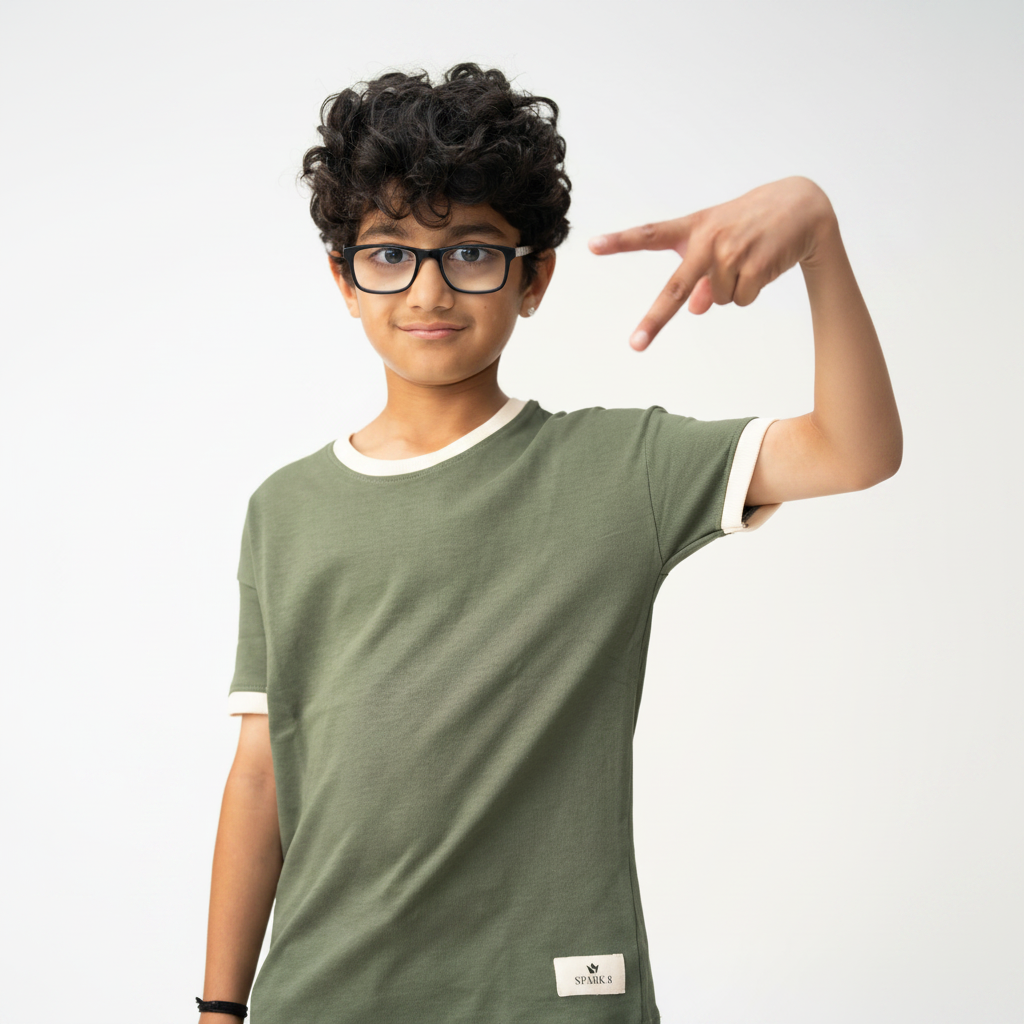 Boys Premium Cotton Tee – Olive Green