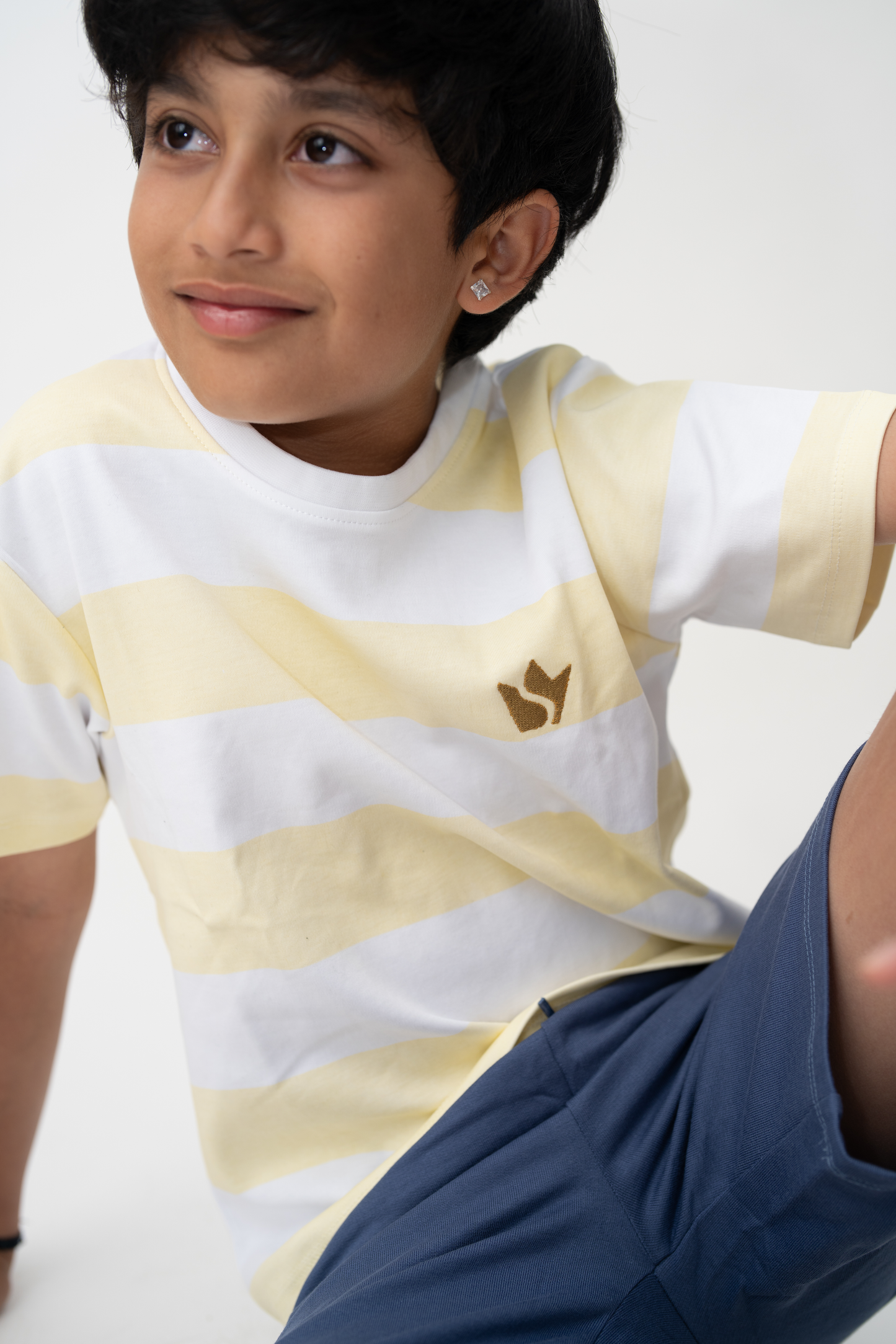 Boys Striped Cotton Tee – Mustard/White
