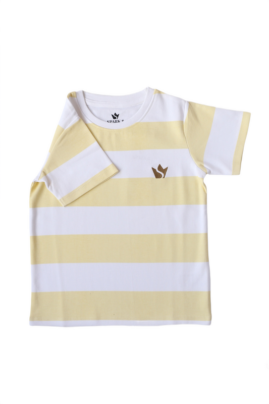 Boys Striped Cotton Tee – Mustard/White