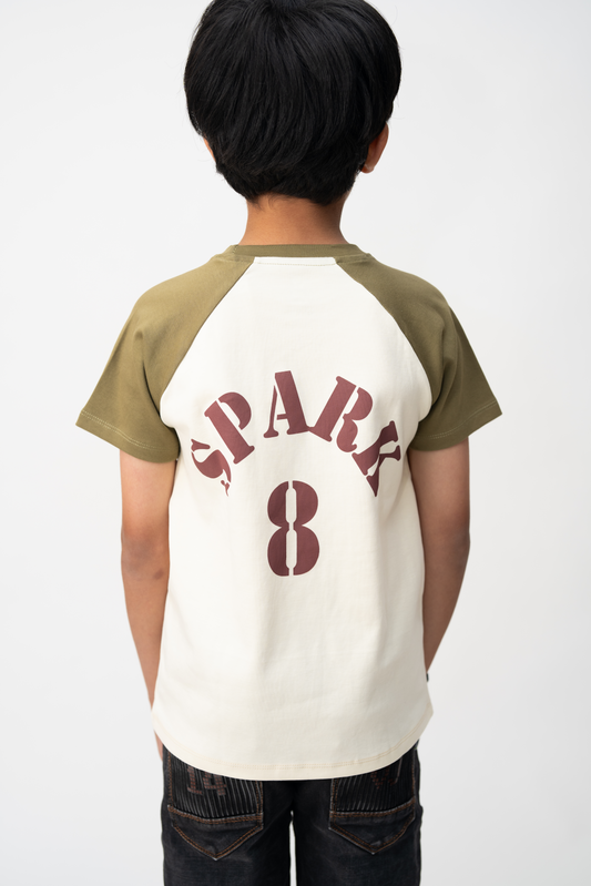 Boys Sporty Raglan Tee – Cream/Olive