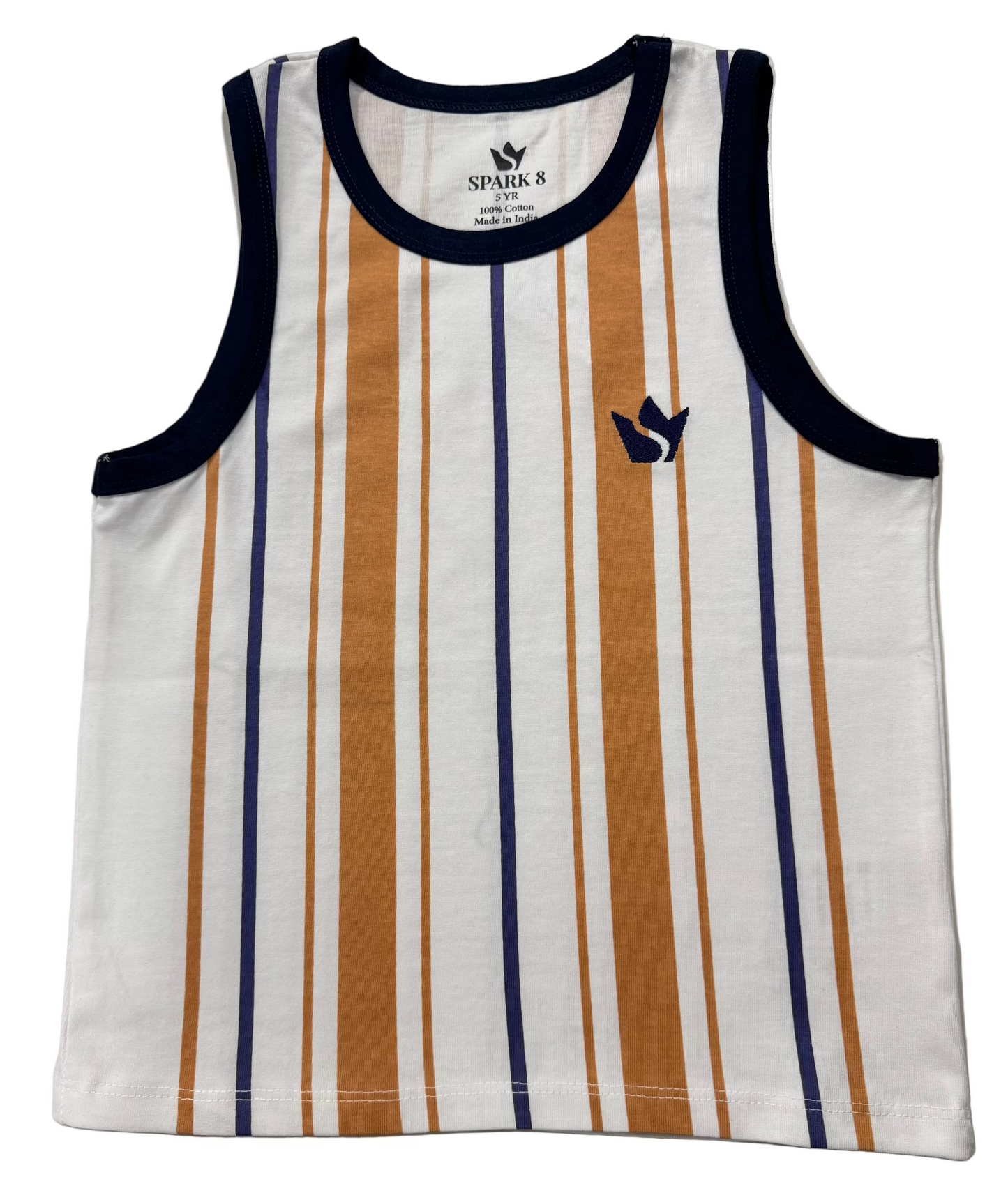 Boys Striped Logo Tank – White/Brown