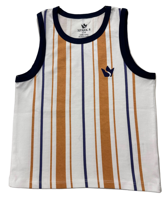 Boys Striped Logo Tank – White/Brown