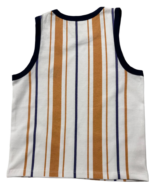 Boys Striped Logo Tank – White/Brown