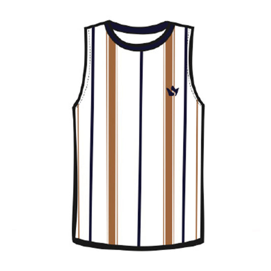 Boys Striped Logo Tank – White/Brown