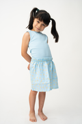 Bloom Print Cotton Skirt - Sky Blue