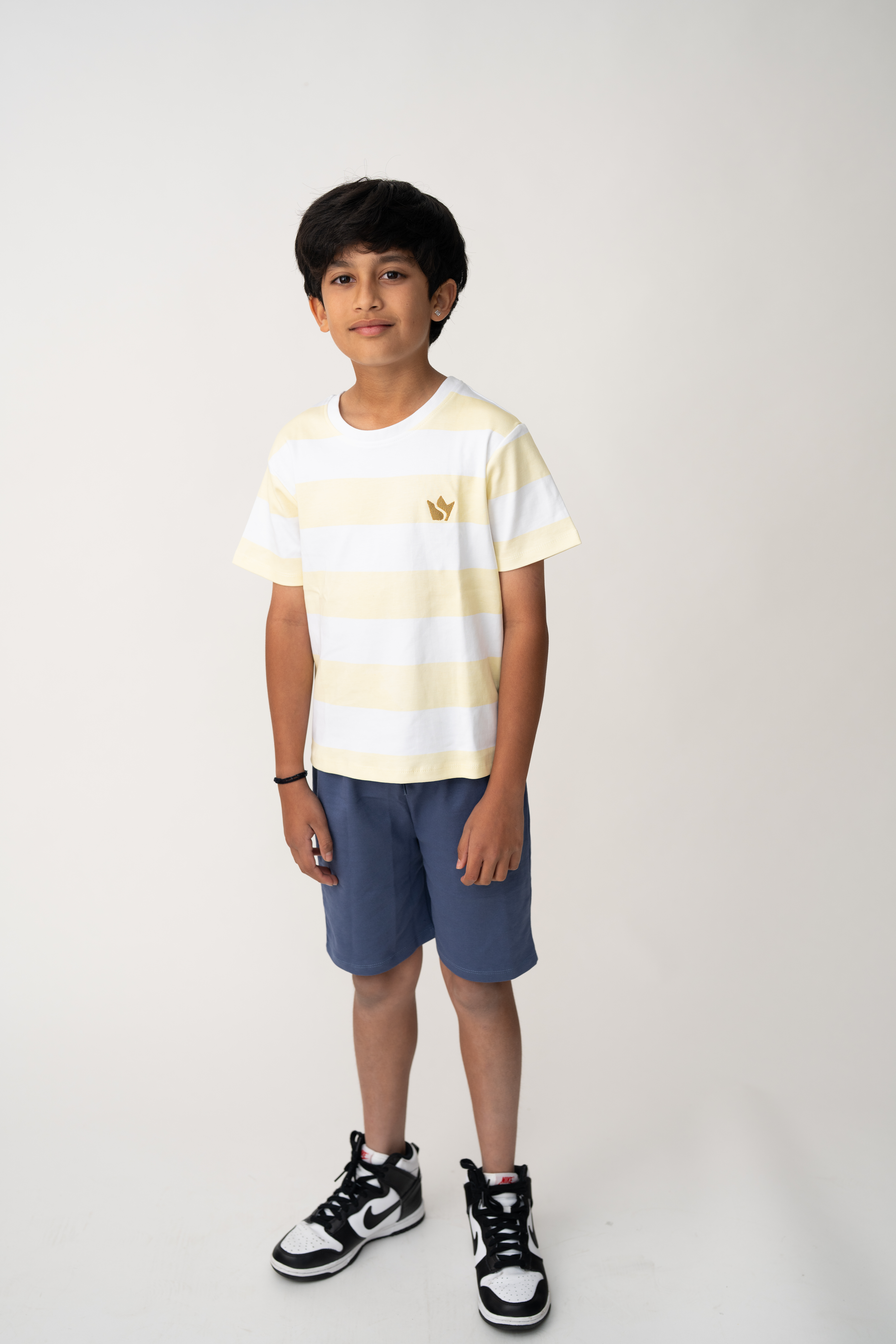 Boys Striped Cotton Tee – Mustard/White