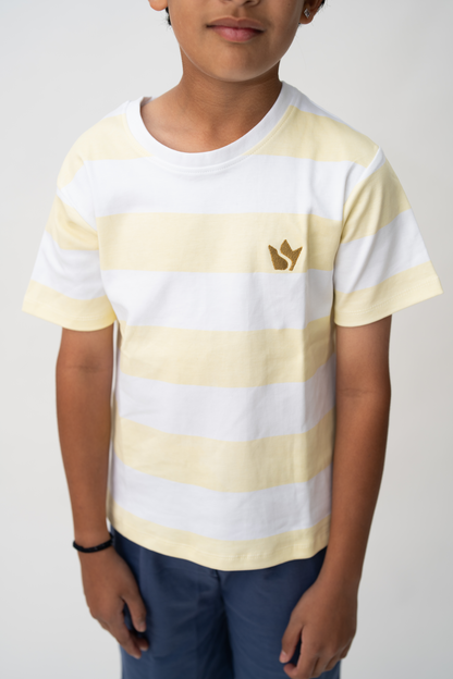 Boys Striped Cotton Tee – Mustard/White