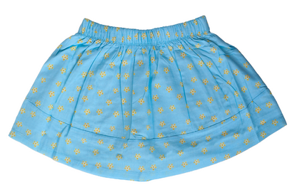 Bloom Print Cotton Skirt - Sky Blue