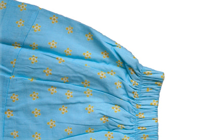 Bloom Print Cotton Skirt - Sky Blue