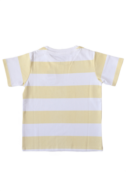 Boys Striped Cotton Tee – Mustard/White