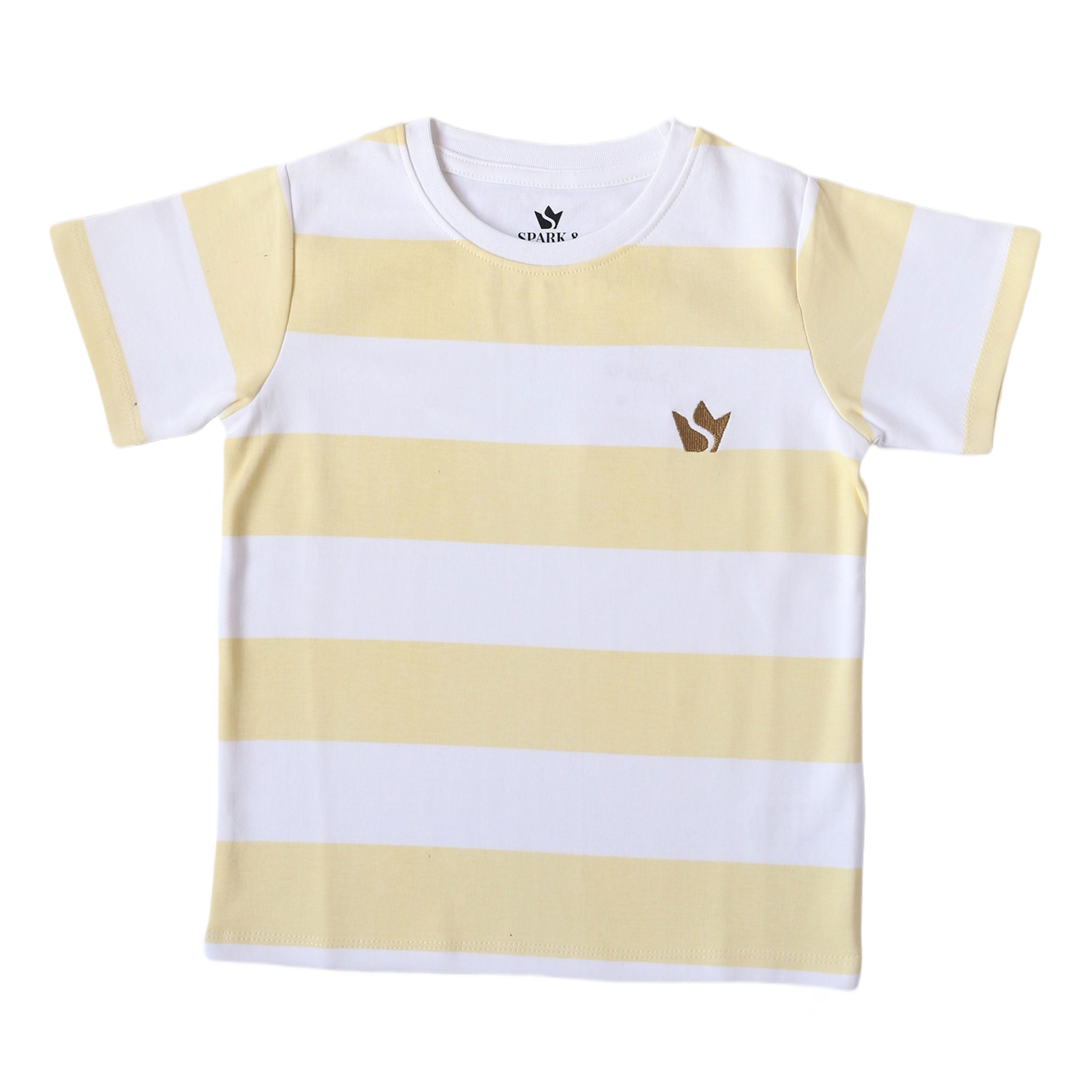 Boys Striped Cotton Tee – Mustard/White