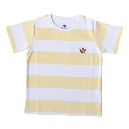 Boys Striped Cotton Tee – Mustard/White